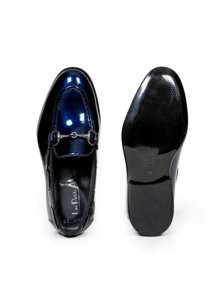 Mocassins Enfant de Cérémonie cuir vernis | Bleu marine