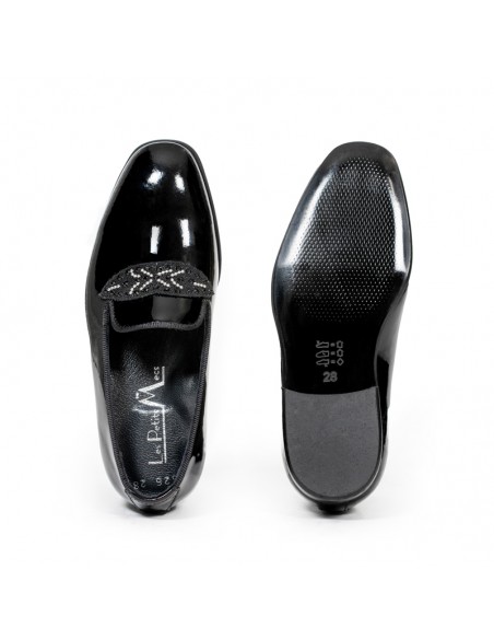 Mocassins Enfants à détail strass | Noir vernis