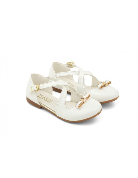 Ballerines fille vernis avec brides croisées | Ivoire