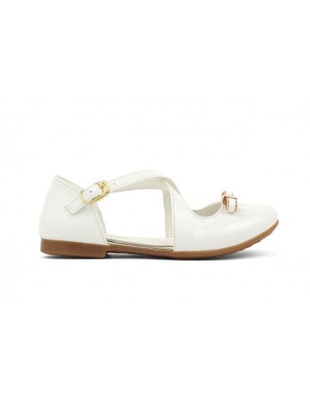 Ballerines fille vernis avec brides croisées | Ivoire