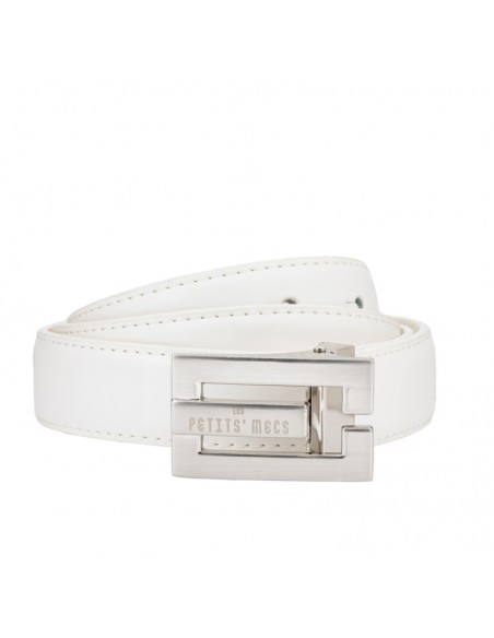 Ceinture enfant en cuir à boucle logo | Ivoire