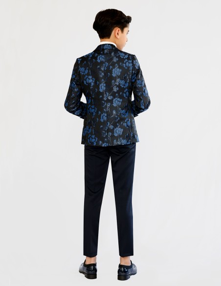 Costume Enfant bleu Roi motif floral en jacquard  | Armand