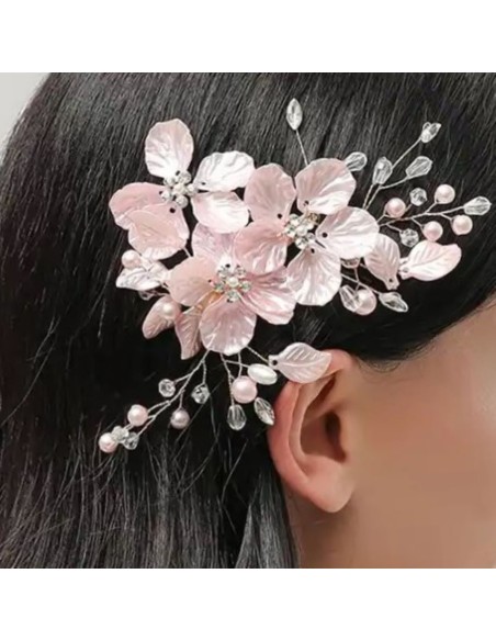 BARETTE CHEVEUX ENFANT  DE FLEURS ROSE