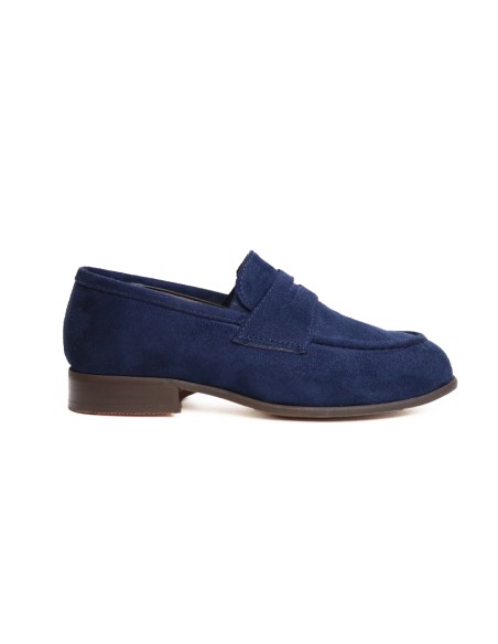 Mocassins Enfant De Cérémonie en Daim Bleu