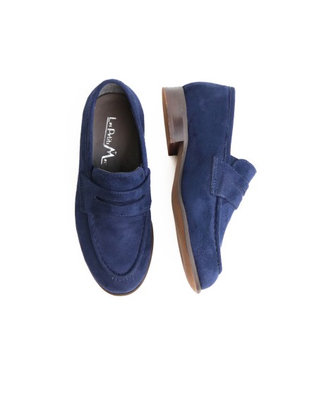 Mocassins Enfant De Cérémonie en Daim Bleu