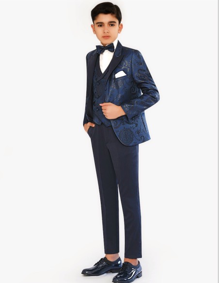 Costume Enfant Cérémonie à Motif fleuri Bleu Marine - Lucas