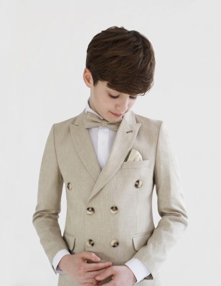 Costume Garçon de Cérémonie Croisé en Lin Beige