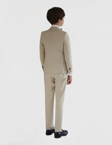 Costume Garçon de Cérémonie Croisé en Lin Beige - Mael