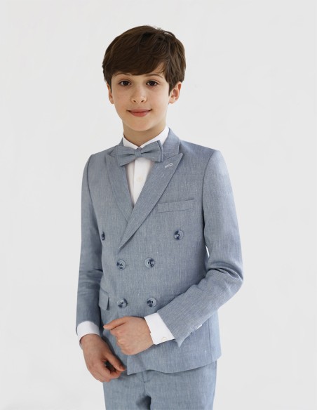 Costume Garçon de Cérémonie Croisé en Lin Bleu