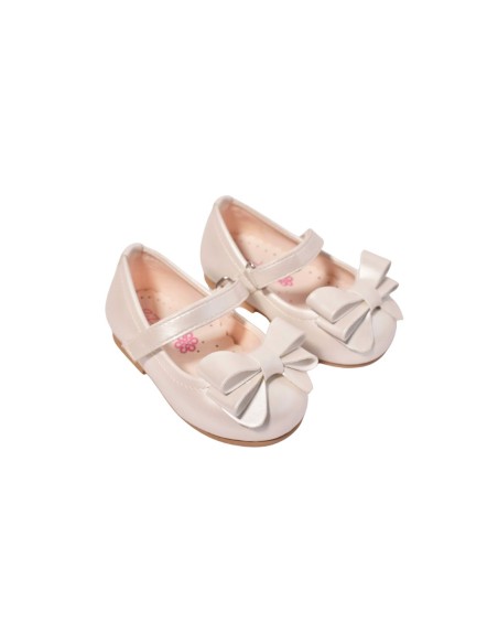 babies bébé fille ivoire cuir souple avec nœud perlé