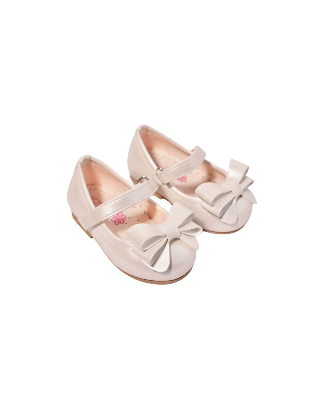 Babies bébé fille ivoire cuir souple avec nœud perlé 2