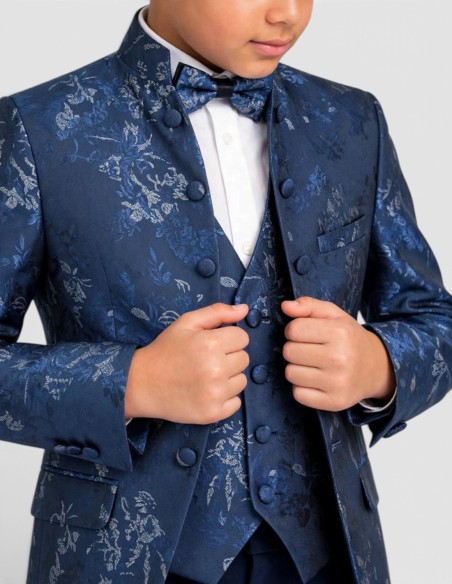 Costume Enfant de Mariage à Col Mao et motifs bleu roi | Charles