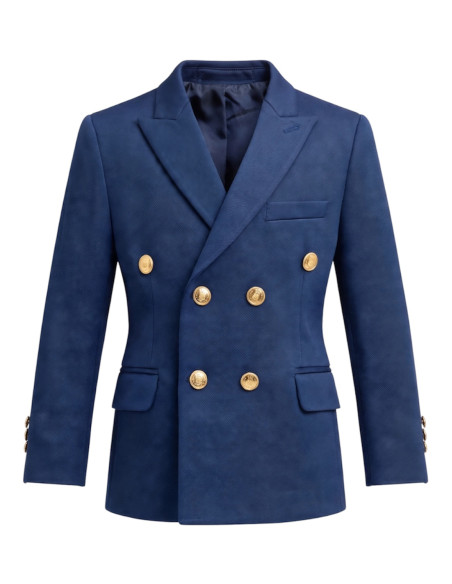 Costume garçon bleu roi à veste croisée et boutons dorés – VICTOR