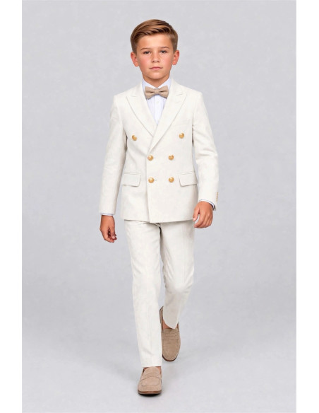 Costume garçon blanc cassé à veste croisée et boutons dorés – VICTOR