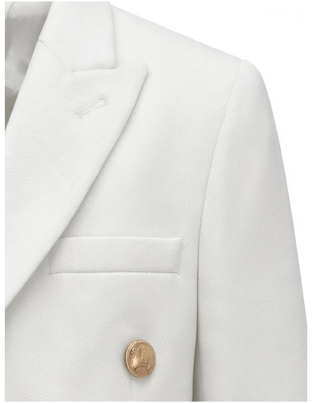 Costume garçon blanc cassé à veste croisée et boutons dorés – VICTOR