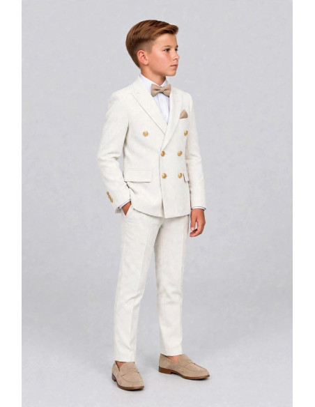 Costume garçon blanc cassé à veste croisée et boutons dorés – VICTOR