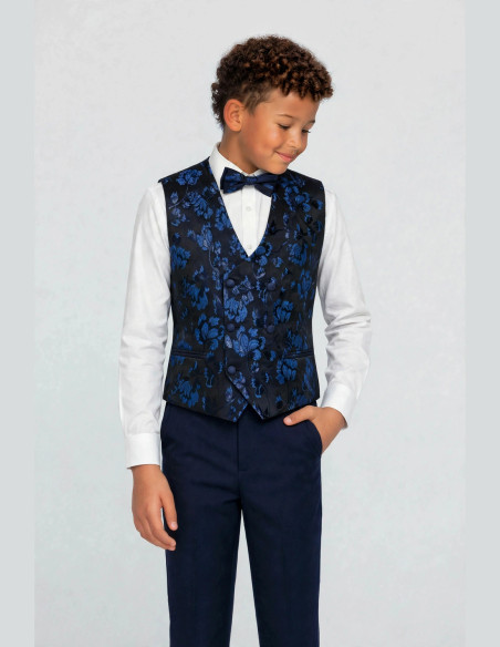 Costume Enfant bleu Roi motif floral en jacquard  | Armand