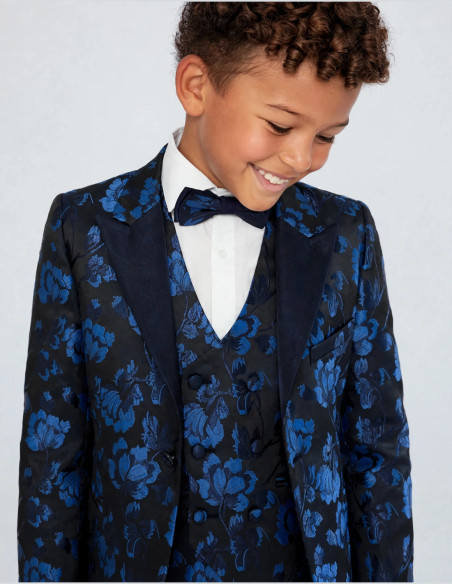 Costume Enfant bleu Roi motif floral en jacquard  | Armand