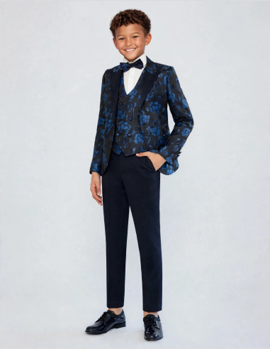 Costume Enfant de Cérémonie à motif floral bleu Roi Armand