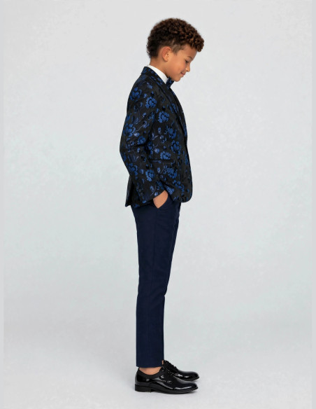 Costume Enfant bleu Roi motif floral en jacquard  | Armand