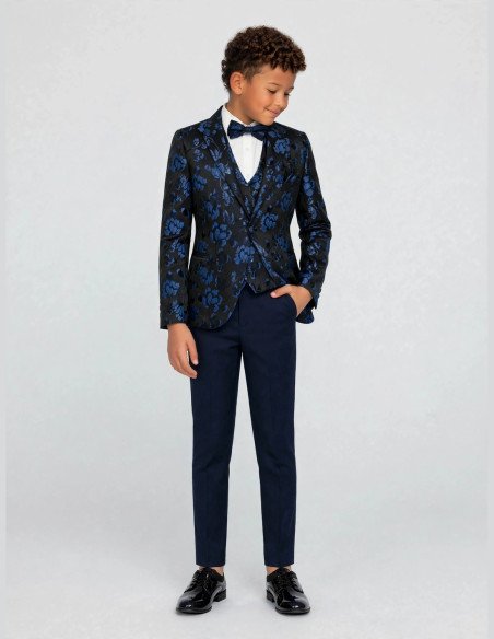 Costume Enfant bleu Roi motif floral en jacquard  | Armand