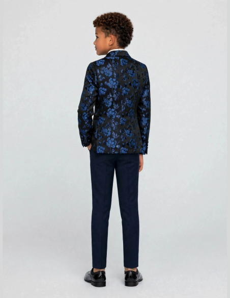 Costume Enfant bleu Roi motif floral en jacquard  | Armand