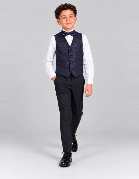 Costume Enfant à Col Mao et motif floral bleu marine | Charles