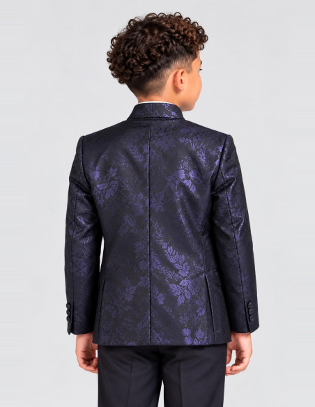 Costume Enfant à Col Mao et motif floral bleu marine | Charles