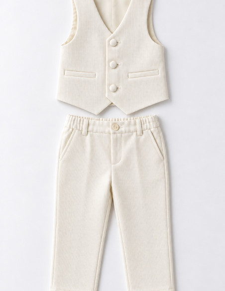 Gilet Pantalon de baptême pour Bébé Garçon ivoire - Diva