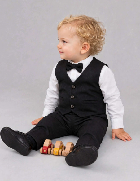 Tenue de Cérémonie Bébé Garçon Gilet & Pantalon Diva - Noir