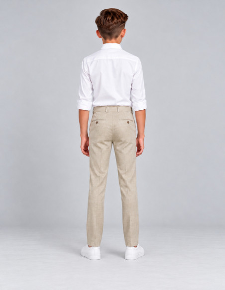 Pantalon Enfant Lin Beige pour Cérémonie