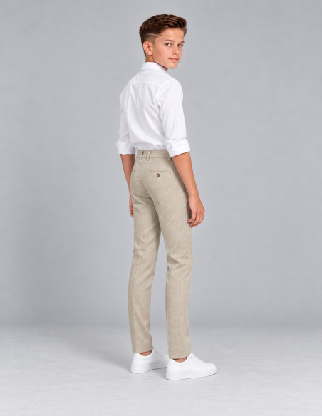Pantalon Enfant Lin Beige pour Cérémonie