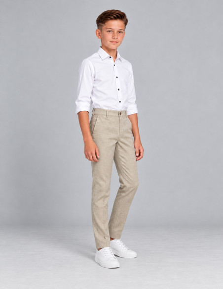Pantalon Enfant Lin Beige pour Cérémonie