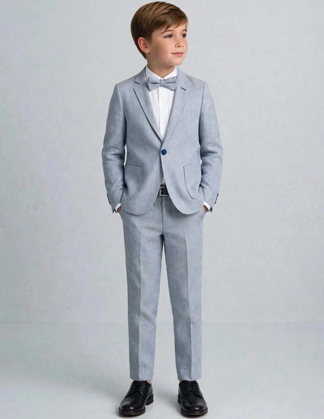 Costume Enfant de Cérémonie en Lin Bleu 2