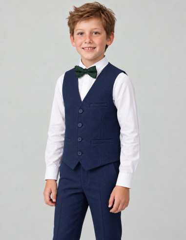 Ensemble gilet pantalon de cérémonie garçon bleu marine Denis