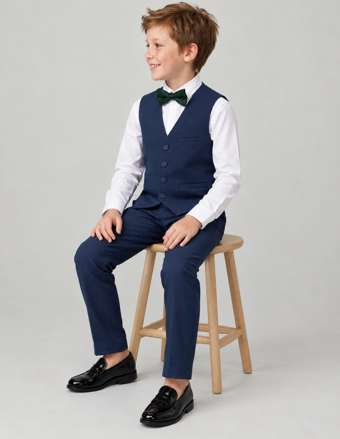 Ensemble gilet pantalon de cérémonie garçon bleu marine Denis 2