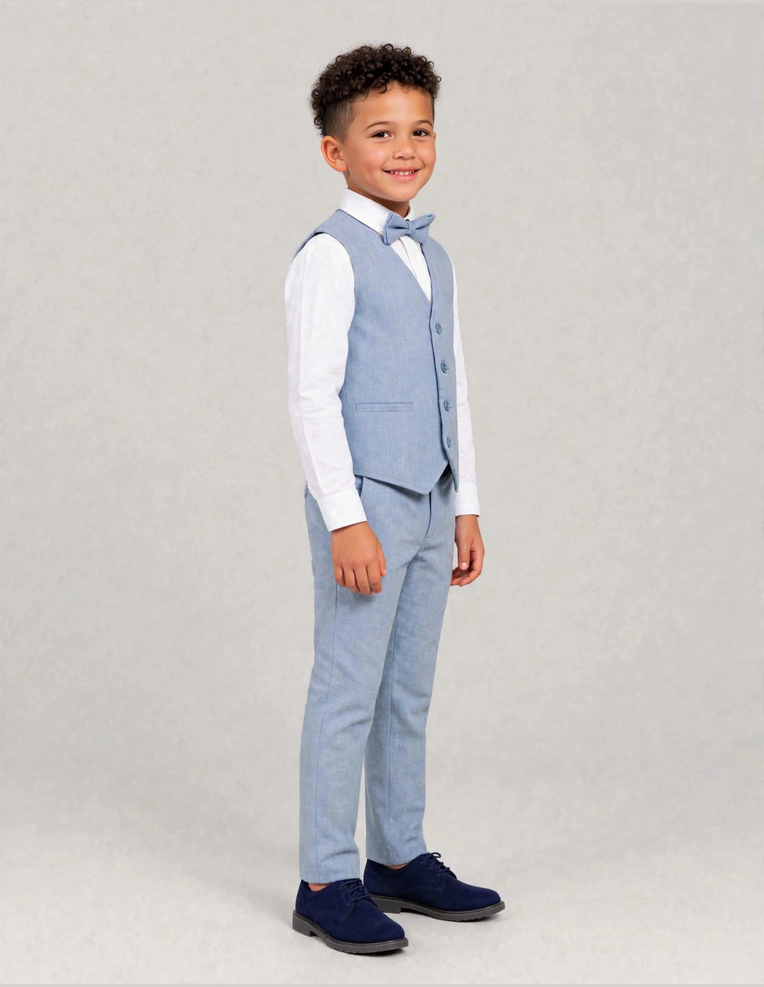 Tenue Mariage Enfant gilet pantalon Lin bleu 2