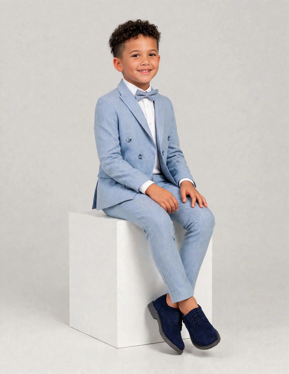 Costume enfant de Cérémonie Croisé en Lin Bleu 2