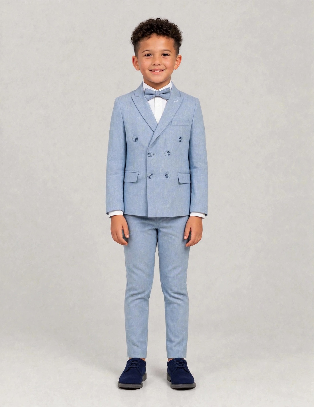 Costume enfant de Cérémonie Croisé en Lin Bleu