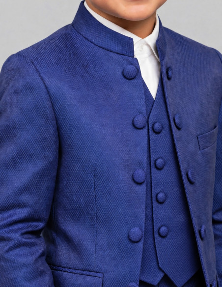 Costume Garçon de Mariage à Col Mao - Bleu roi