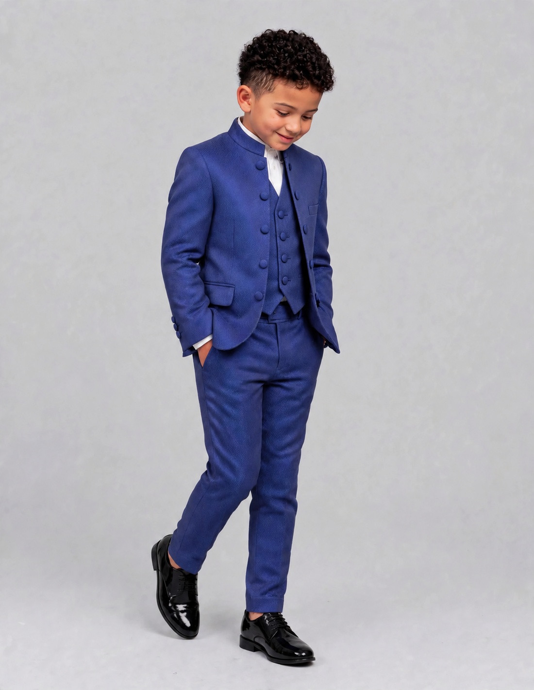 Costume Col Mao Enfant Mariage bleu 2