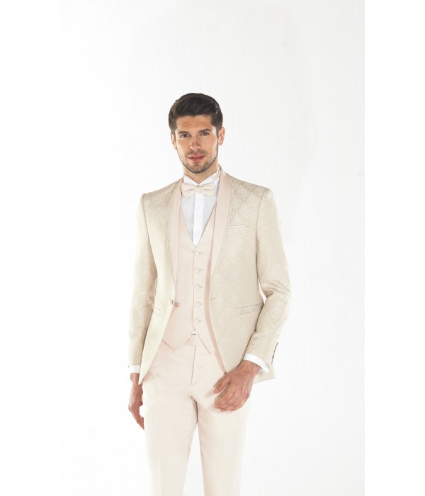 COSTUME HOMME 3 PIÈCES BEIGE MOTIFS FLEURIS 9900 C